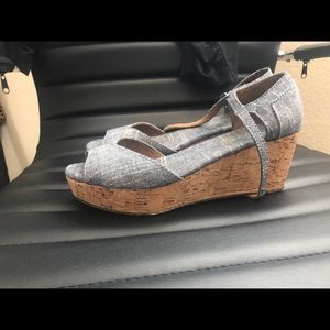 TOMS denim cork wedges